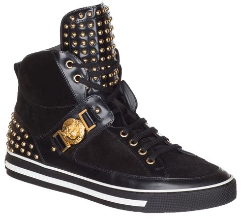 men versace high top sneakers|Versace black and white sneakers.